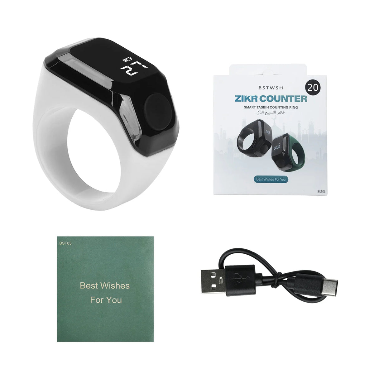 Smart Zikr Ring – OLED Digital Tasbih Counter with Bluetooth App