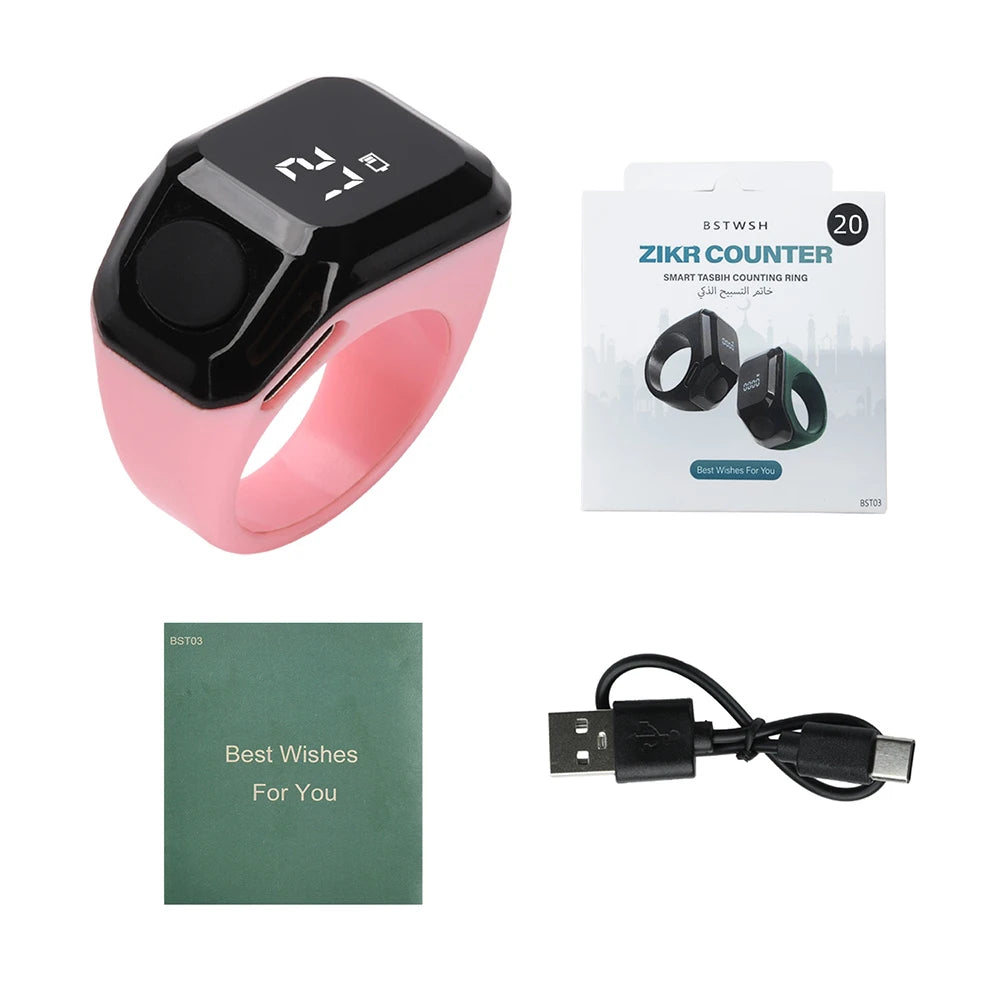 Smart Zikr Ring – OLED Digital Tasbih Counter with Bluetooth App